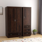 Monstro Solid Sheesham Wood Double Door Wardrobe Set (Walnut Finish)